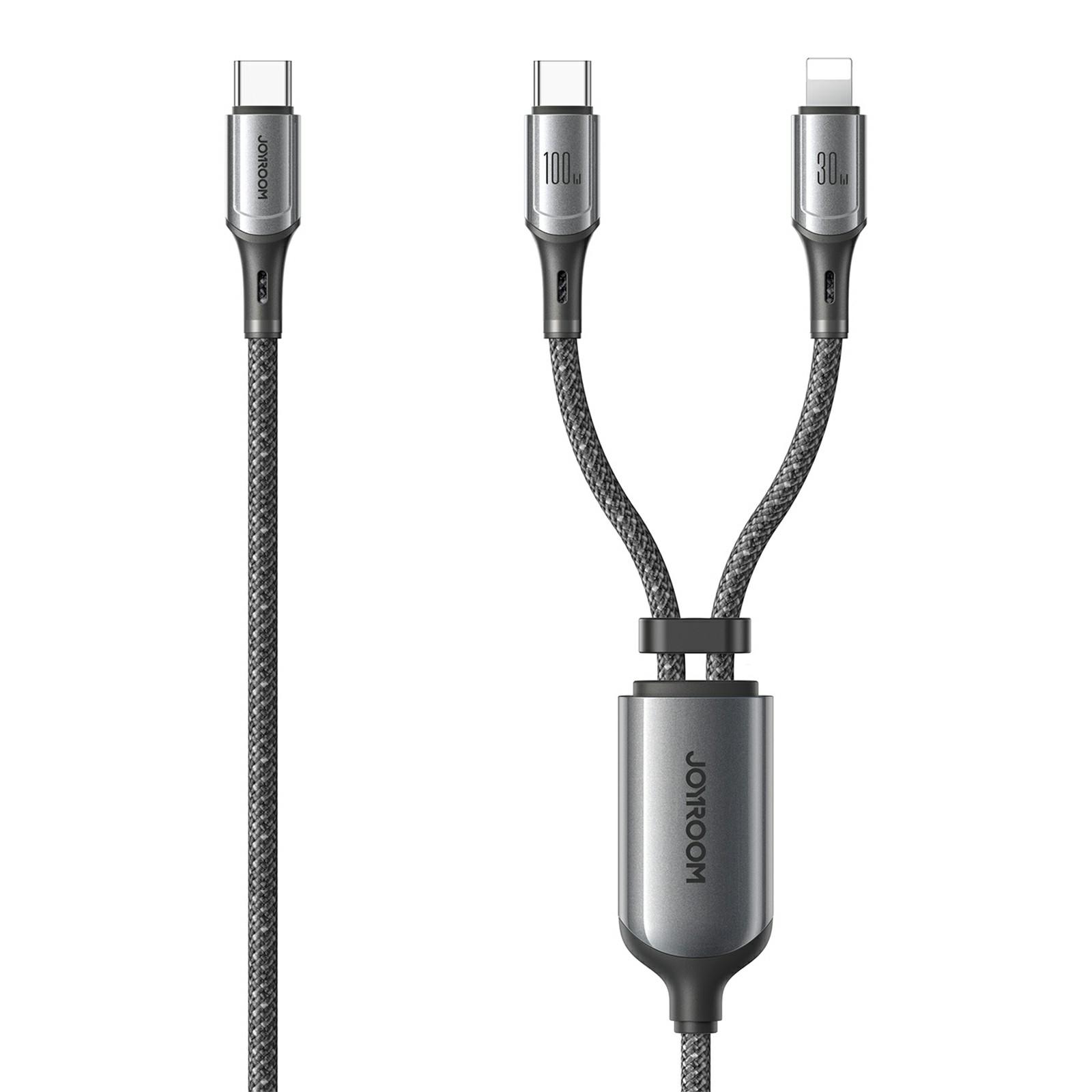 JOYROOM S-A57 1.5m 100W Fast Charging Cable Type-C to Type-C / iP Dual Port Data Sync Cord