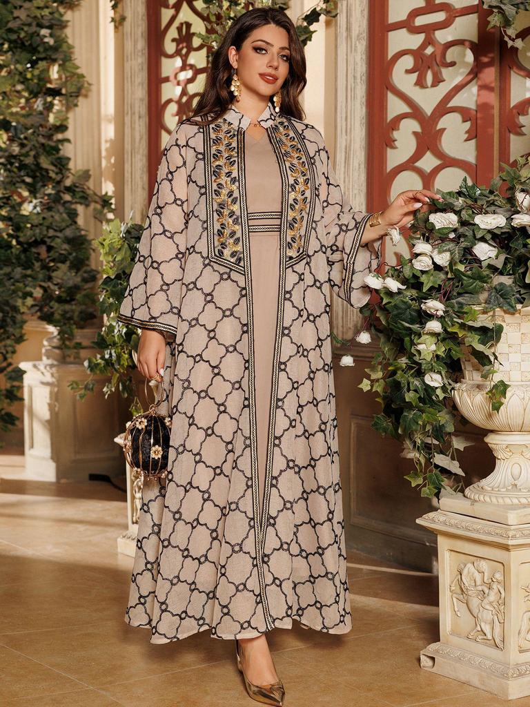 Damen Bestickter Cardigan Roben Set - Dubai Muslimischer Stil Kleid