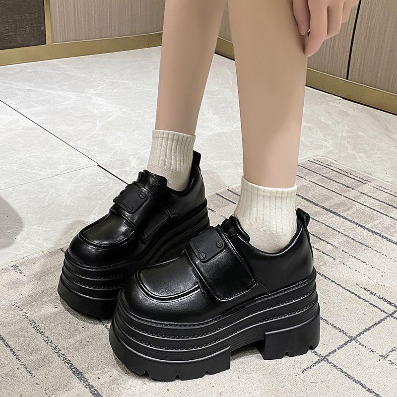 British style single shoes women's thick heel non-slip 2025 spring new small leather shoes soft leather thick sole square buckle Velcro loafers