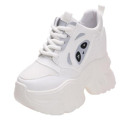 Fashion 10CM Women Platform Sneakers Lace-up Autumn Sports Dad Shoes High Top Chunky Casual Shoes Woman Thick Bottom Mesh White Shoes