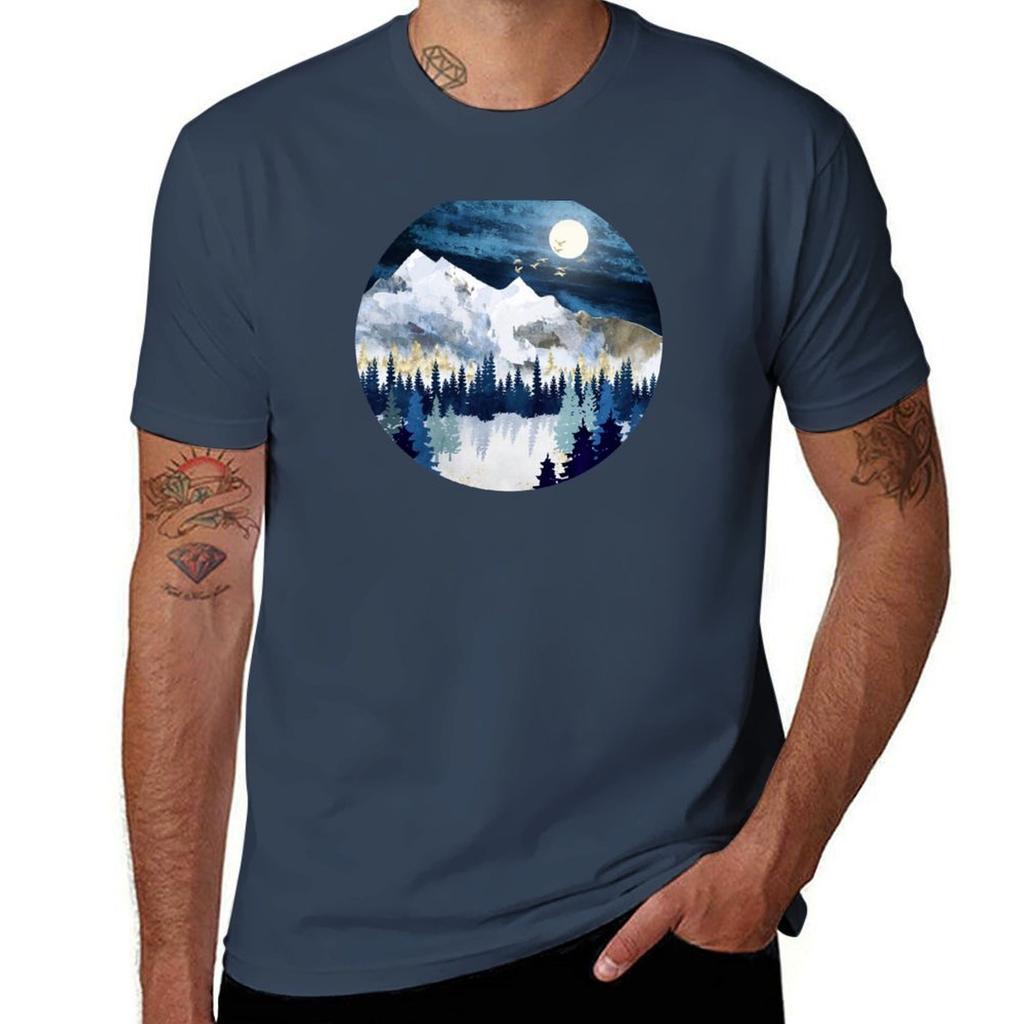 Månskenssnö T-shirt herr t-shirts för män herr t-shirt tung bomulls-T-shirt