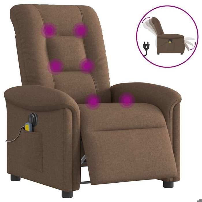 VidaXL Fauteuil inclinable de massage électrique marron tissu, fauteuil de massage électrique, fauteuil inclinable de 3303248