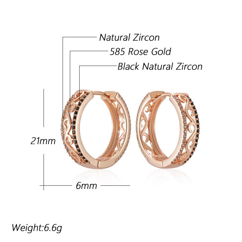 Unusual  Rose Gold Color Big Hoop Earrings For Women Shiny Black Natural Zircon Accessories Daily Fine Vintage Jewelry