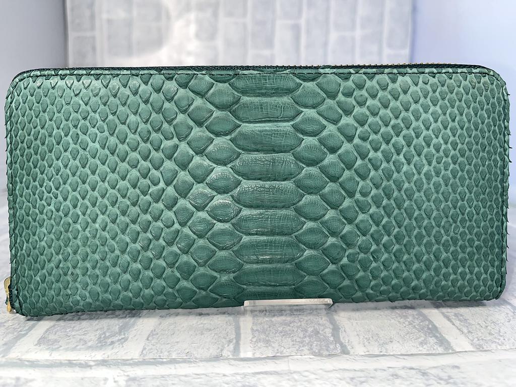 GUODI Genuine Python Leather Long Wallet with Zipper Closure and Card Case for Men and Women, TK-TT20LW1GF (Green), Wallet, Purse, Zipper Closure,