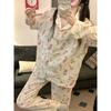 Women's Pajamas New Autumn Spring Long Sleeve Soft Sleepwear Set Grid Cartoon Pyjama Woman Home Nightwear Set Cardigan