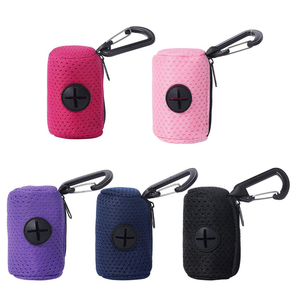 Pet Trash Bag Holder Dogs Poop Bag Dispenser Mesh Fabric Dog Pooper Bag Dispenser with Leash Hook for Outdoor Activity