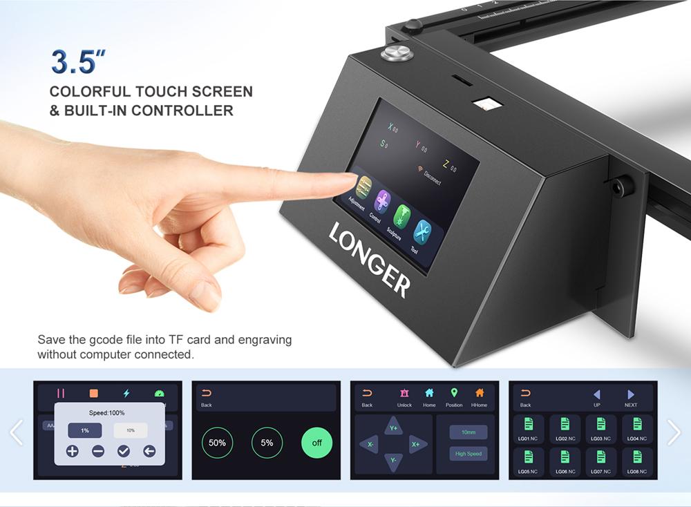 LONGER RAY5 Laser Engraver 32bitová čipová sada WIFI připojení s dotykovou obrazovkou a offline řezbou