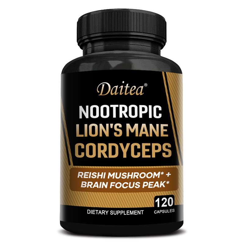 Nootropic Lion s Mane Cordyceps Reishi Mushroom Complex for Brain Focus and Cognitive Support 120PCS