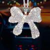 Car Hangings Ornament Bowknot Car Decor Rearview Mirror Charm With Rhinestones Versatile Automotive Ornaments Car Decorations