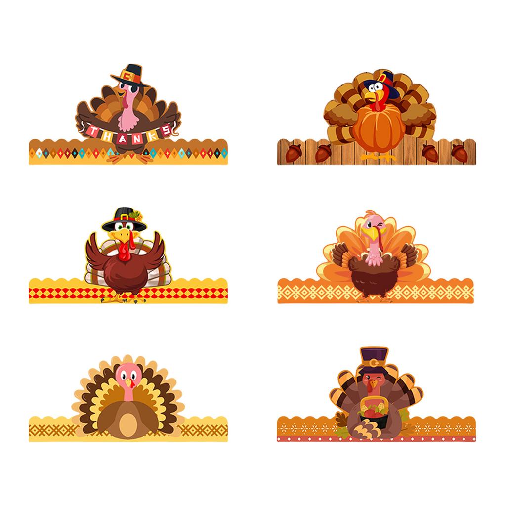 Adjustable Turkey Crown Hat Paper Hat Festival Headwear for Thanksgiving Christmas Party Fun for All Ages 6Pcs/Set