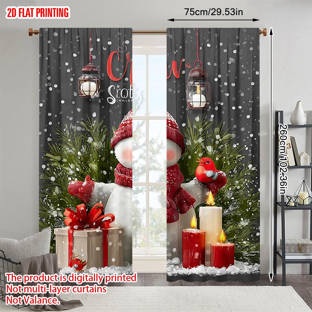 2pcs, Plane Printing Curtains&Window Treatment Christmas Candle Snowman Polyester (without Rod) Gifts for Bedroom & Various