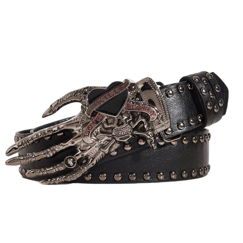 Gothic Style Adjustable Waist Belt With Edgy Skull Heart Motif Perfect For Streetwear And Concert Outfits