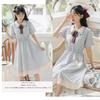LAVASEON Checkered Dress with Long Short Dress with Elastic Waist and Ruffled Mori Princess Loose School 2-Piece Ribbon, Length, Mass-Produced,