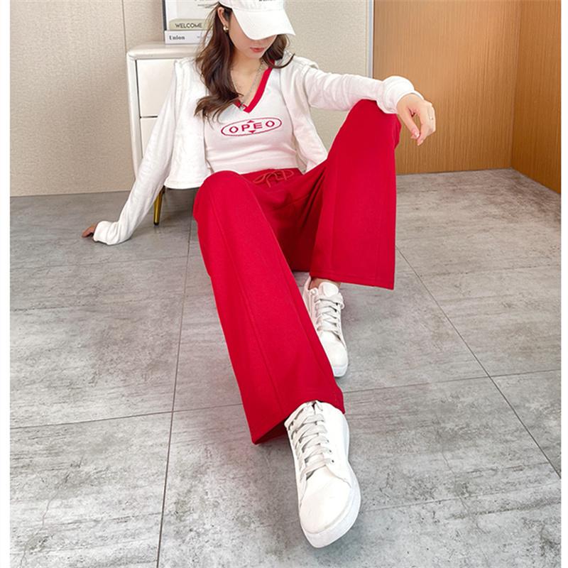 Winter New Thickening Velvet Wide Leg PantsCasual Warm Elegant Women Sweatpants Korean High Waist Loose Straight Pants Female