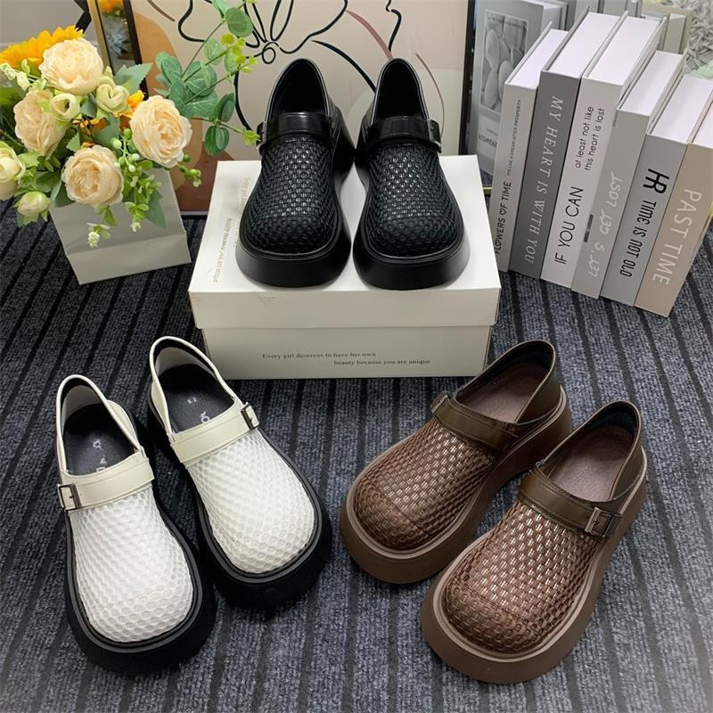 Thick-soled Two-wear Hollow Mesh Shoes Women's Single Shoes 2025 Autumn New One-pedal Lazy Muller Shoes Loafers