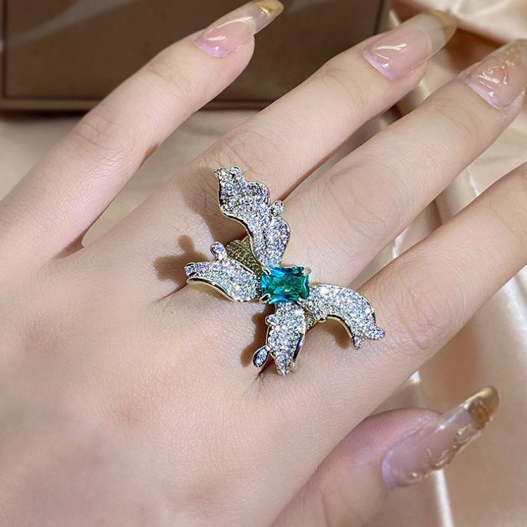 Jewelry Bow Niche Exaggerated Opening Adjustable Luxury Diamond Ring