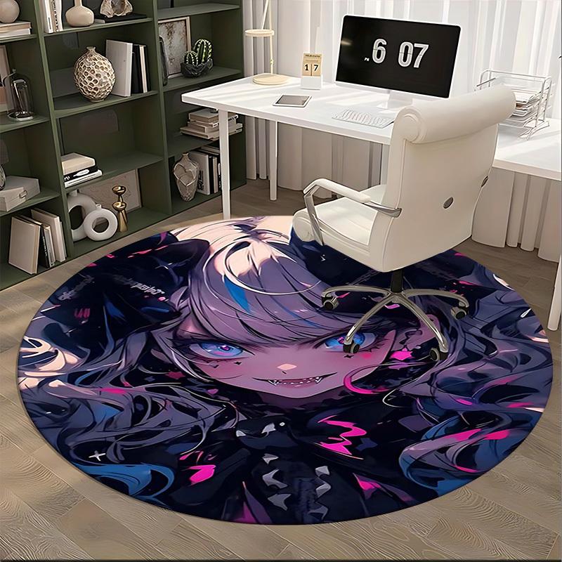 1pc Anime Design Round Carpet Office Chair Mat, Non Slip Rug for Home Decor, Living Room, Bedroom