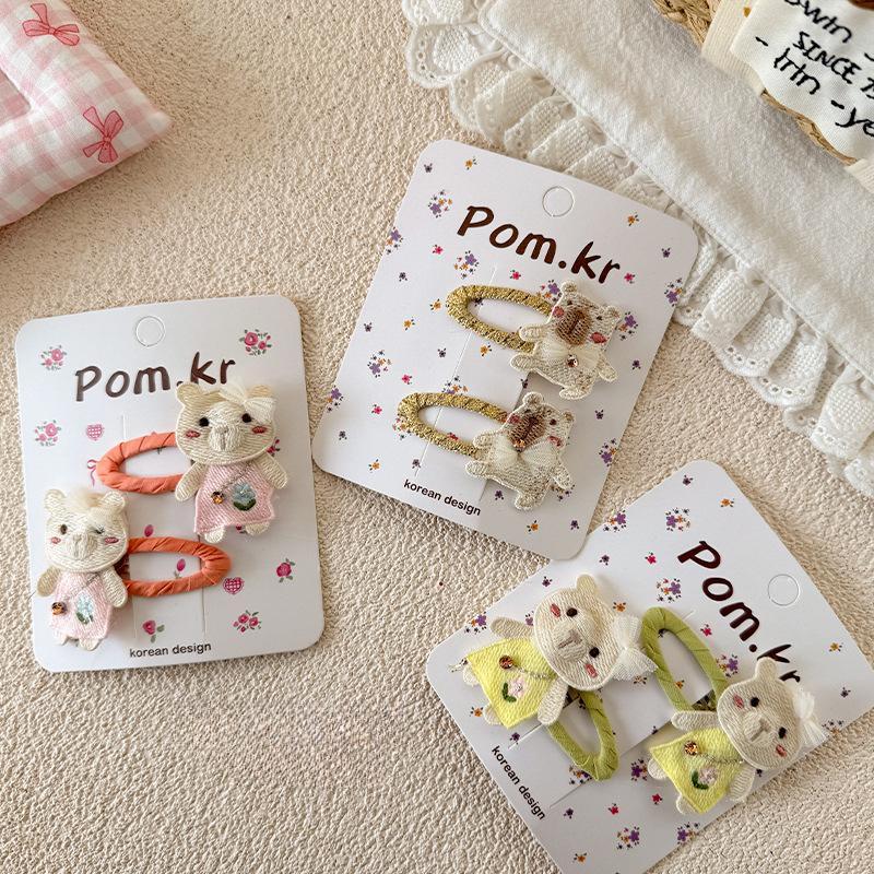 2 buc/set Agrafă de păr pentru bebeluș drăguță de desene animate pentru fetiță Brodată manual Kawaii Animal Clips laterale pentru breton pentru copil mic Accesorii de păr dulci