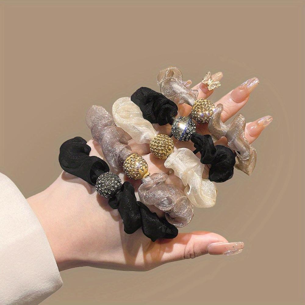 510Pcs Rhinestone Yarn Fashion Simple Ponytail Hair Band Fashionable Way To Wearperfect Choice Of Women'S Dress Up Headwear