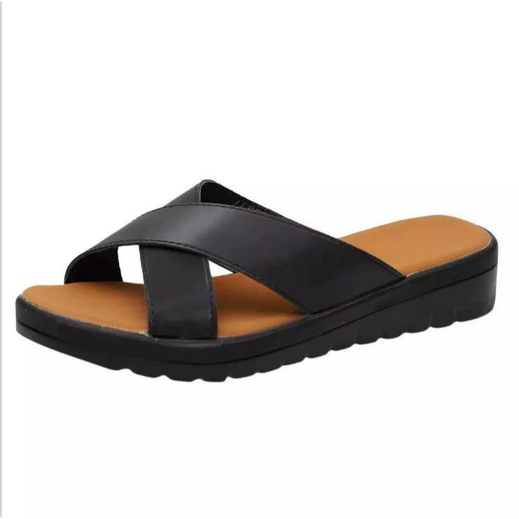 Large Size Outer Wear Leather Sandals, Wedges, Thick-soled Open-toed Sandals and Slippers, Women's Summer Size 43 Feet, Women's Sandals and Slippers