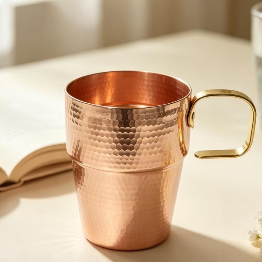 Copper Cup with Side Handle Shatter-Resistant Drinkware Long-Lasting for Camping