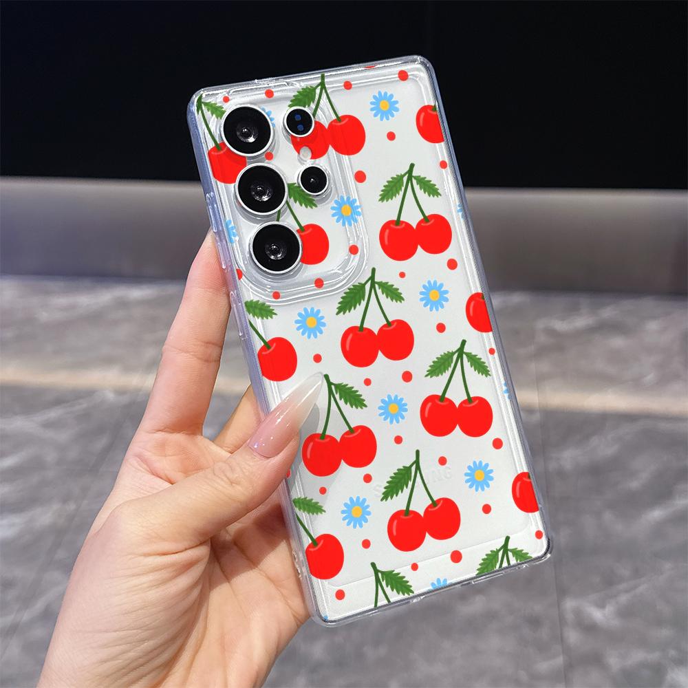 Cherry and Daisy Pattern Case for Samsung Galaxy S26 S25 S24 S23 S22 S21 S20 FE Plus Soft TPU Slim Fit Shockproof Cover