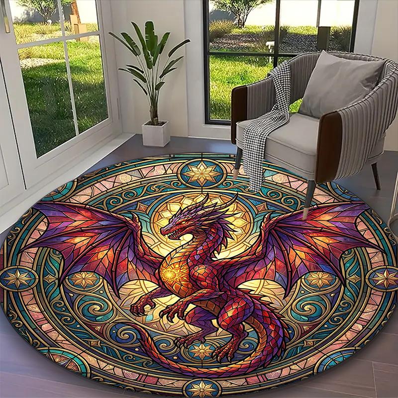 1pc Red Dragon Skull Wreath Printed Chair Rug for Home Office Use, Living Room Kitchen Game Room Round Carpet