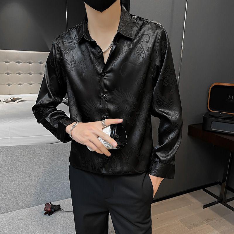 Spring Autumn New Fashion Printing POLO Collar Long Sleeve Blouse Men's Clothing Versatile Loose Thin Style Y2K Shirts