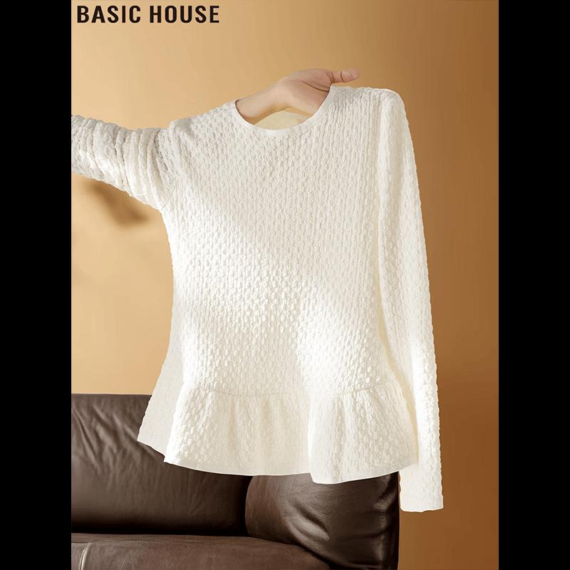 Basic House Women s Apricot Ruffle Long Sleeve Top L