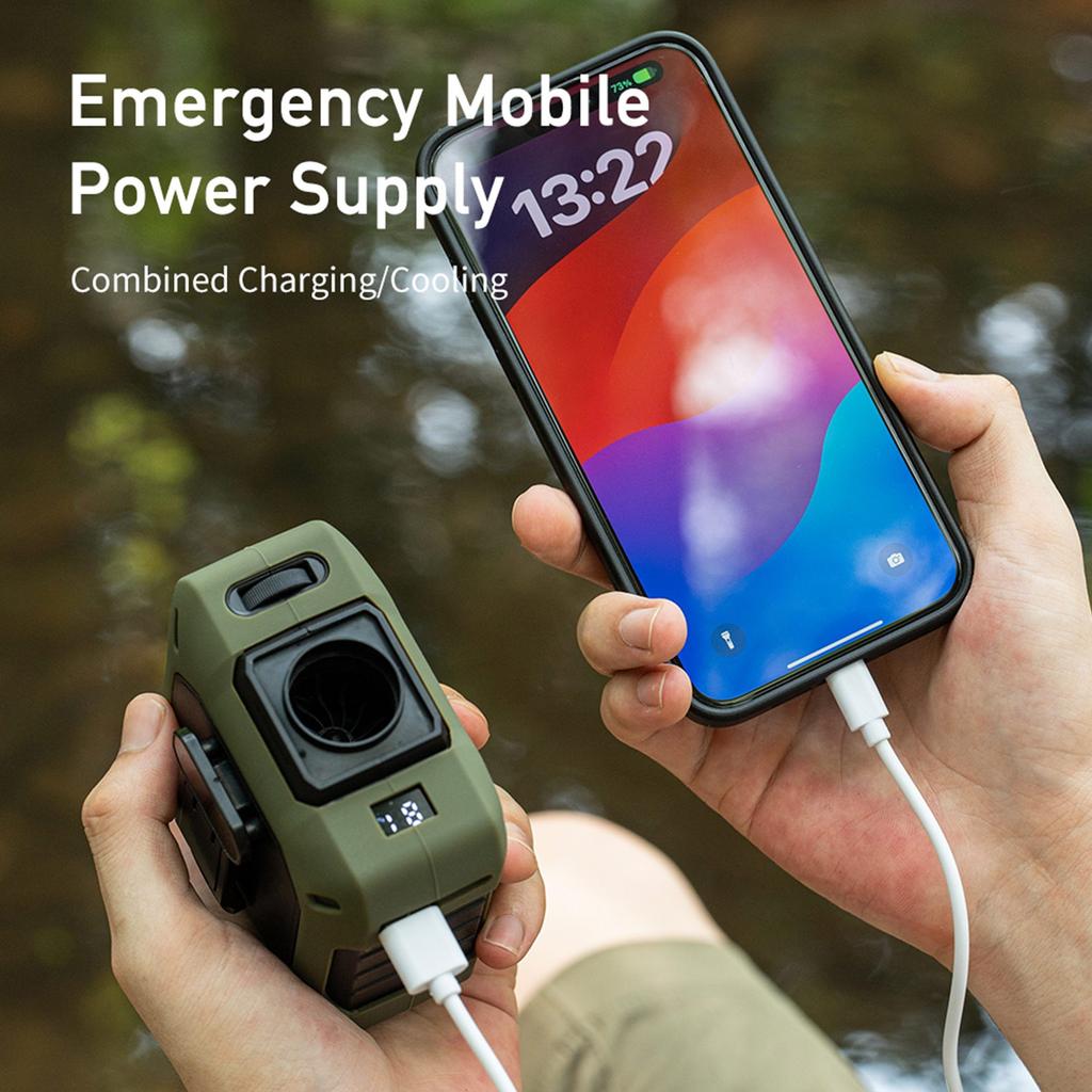 Vysoce rychlostní nositelný stolní ventilátor - Přenosný ventilátor s dobíjecí baterií a funkcí nabíjení telefonu pro venkovní aktivity