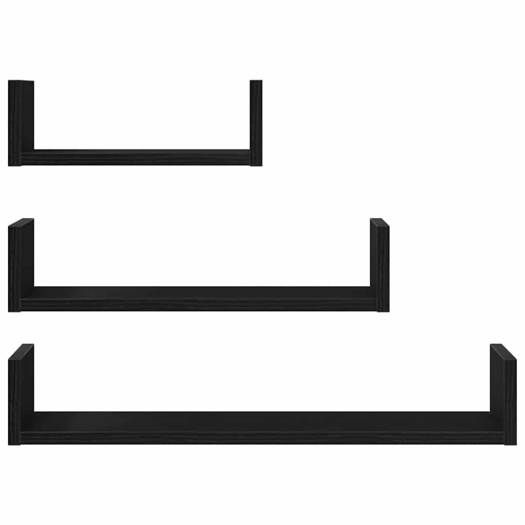 Wall Shelves (3 pcs) Black Oak Effect Wood Based Material