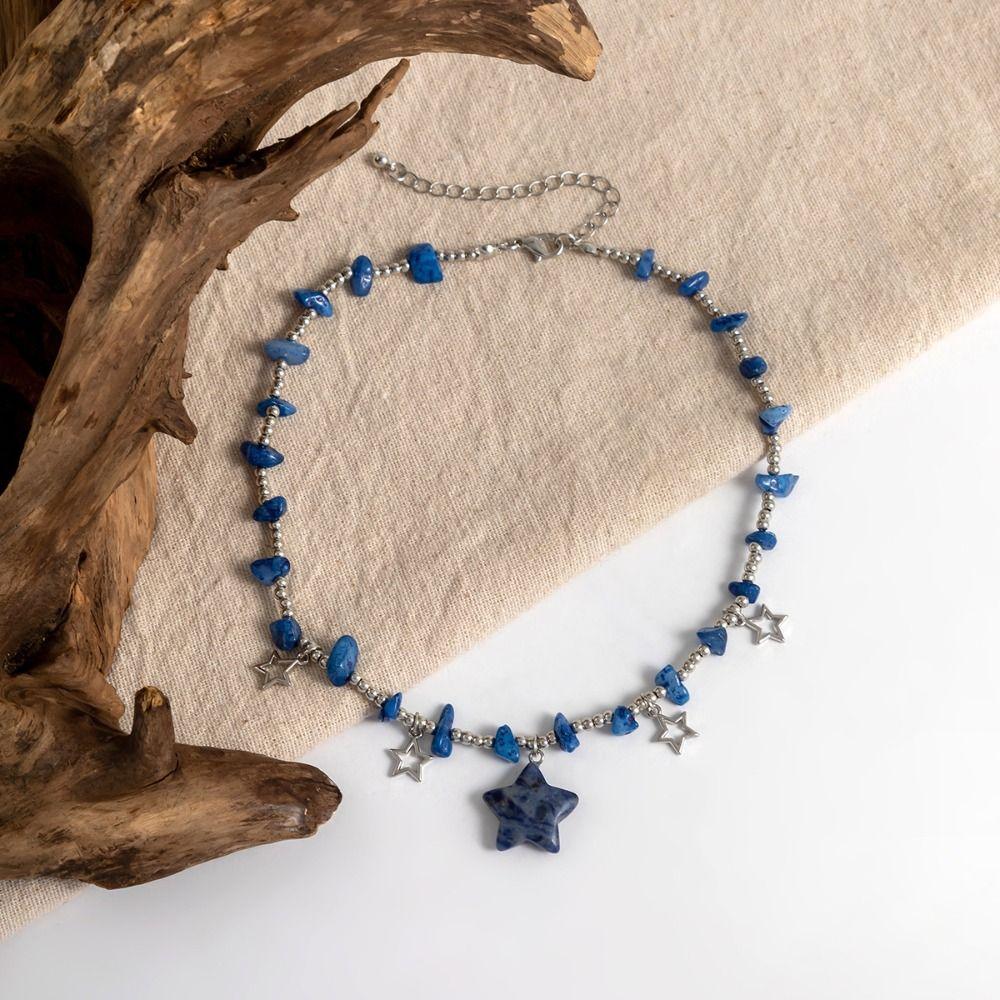Goth Beads Chain Star Shaped Collarbone Necklace Jewelry Accessories