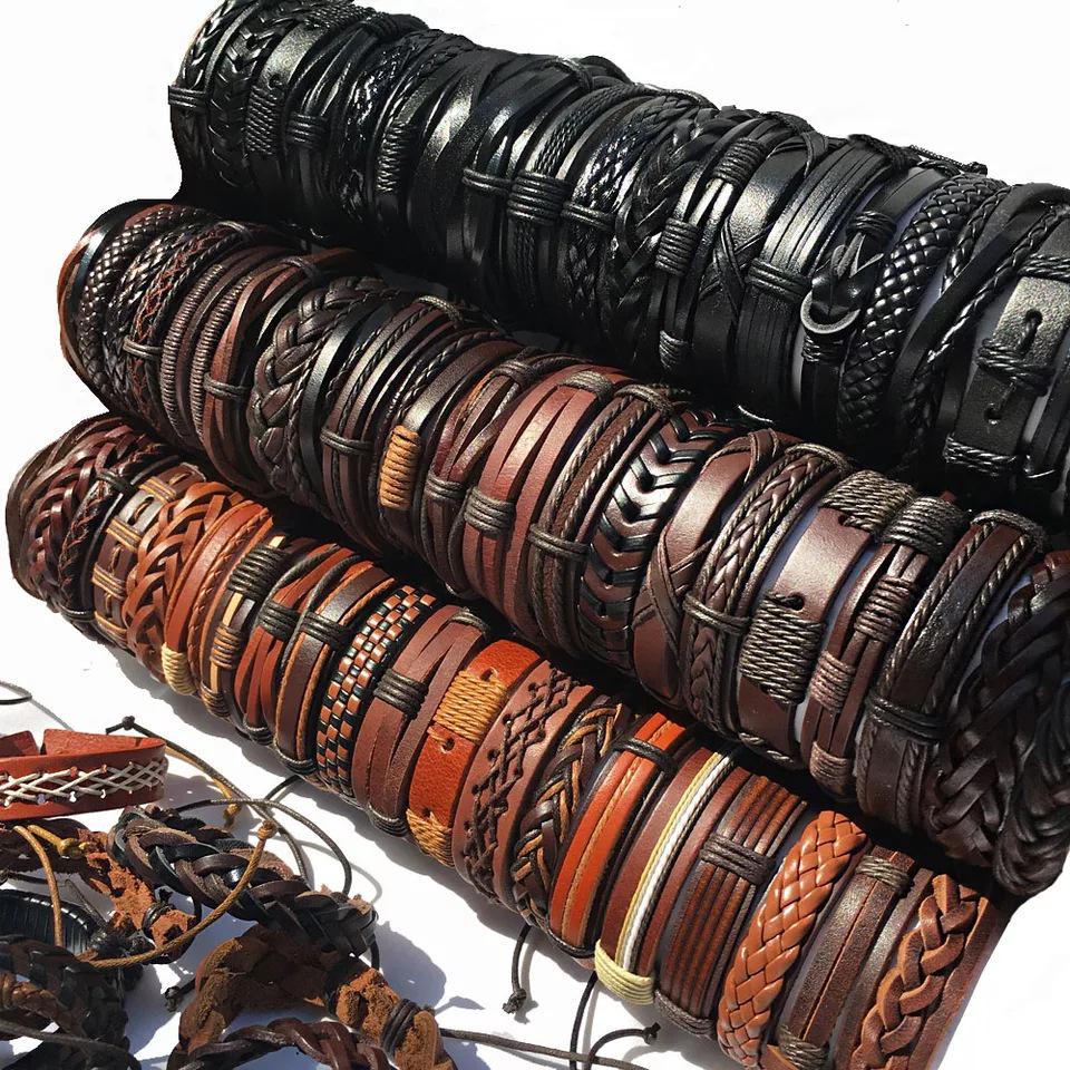 Mixed Color Handmade Braided Leather Bracelets - Set of 100 Pieces, Hot Selling with Cross-border Popularity