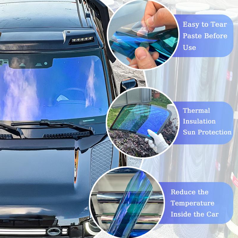 

Blue Fairy Chameleon Sun Film VLT80% Anti UV Thermal Insulation Chameleon Film Car Windshield Front Rear Window Protection 50x100cm