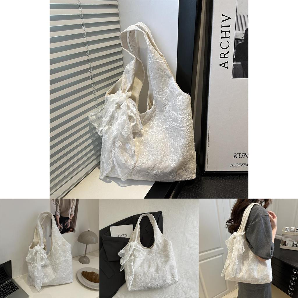 Style Lace Sweet Blossom Canvas Tote Bag Large Capacity For Outings Daily