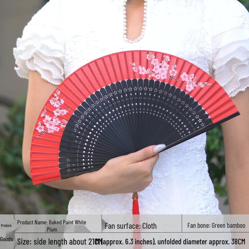 Red Ancient Style Chinese Folding Dance Fan - Easy To Open & Close, Perfect for Hanfu, Cheongsam, and Runway Shows