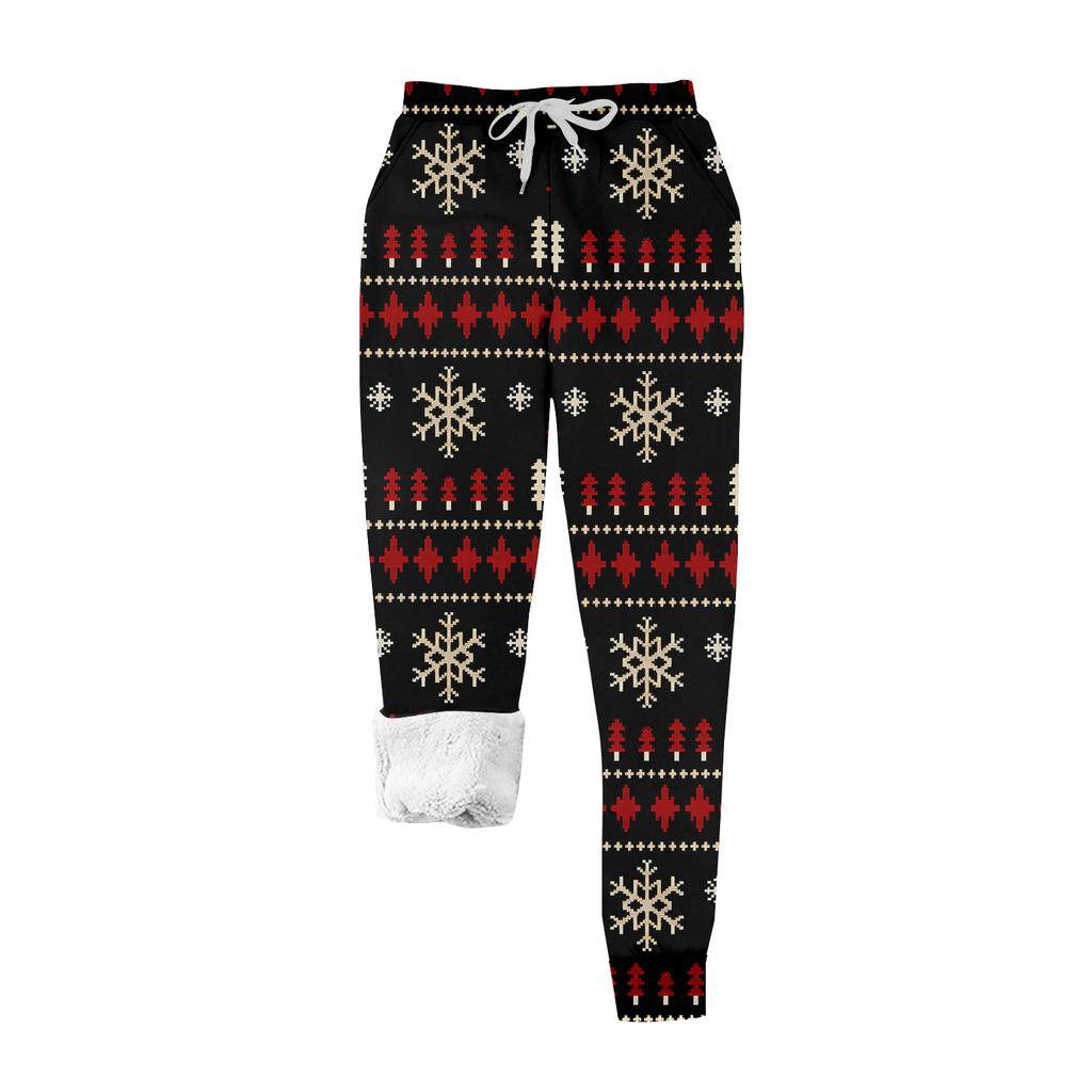 Women's casual fashion home Christmas print plush sweatpants