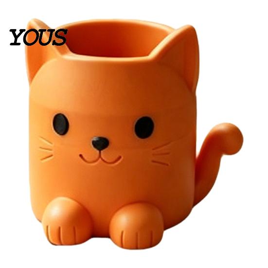 Pencil Pen Storage Cup Holder, Cartoon Cat Shape Desk Organizer, Smooth Surface Decorative Odorless Container Stationery Holder for