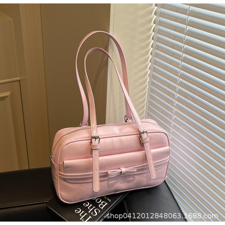 

Niche design splicing women s bag 2025 new large-capacity pillow bag women s texture shoulder portable underarm bag рожевий