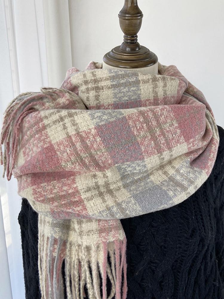 Autumn Winter Women Retro Knitted Scarf Headscarf Lady Men Casual Preppy Plaid Tassel Scarve Mujer Male Wrap Shawl Korean Style