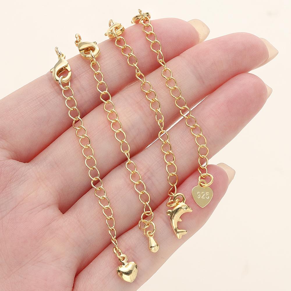 5/10pcs/Pack 14/18K Gold Color Plated Brass Various Extension Chain With Lobster Clasps for DIY Necklace Jewelry Making Findings