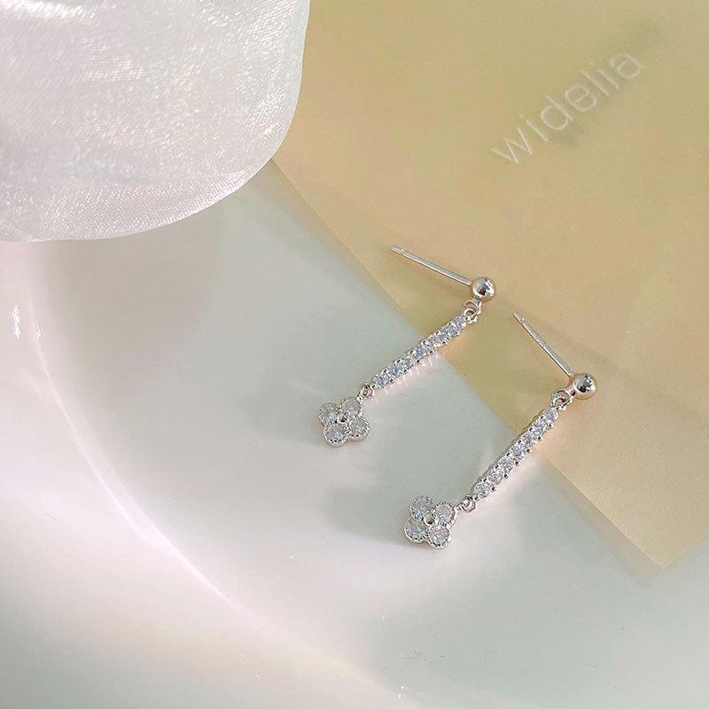 Flower Tassel Earrings Inlaid with Diamonds Long Earrings Light Luxury High-end Look To Make The Face Slim and Niche Earrings