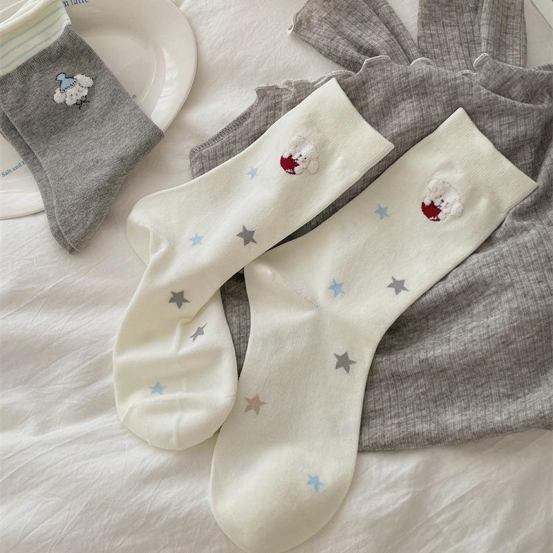 Female Autumn and Winter New Lovely All Match Cartoon Dog Pure Cotton Tube Socks