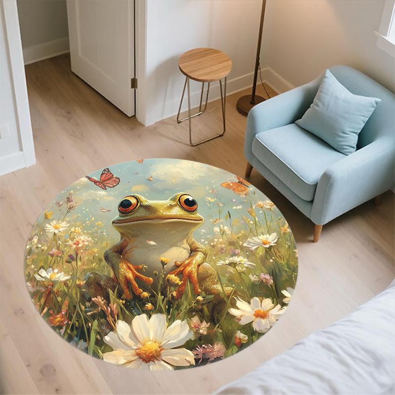 Beautiful Frog Pattern Round rug,Carpet Rug for Living Room Bedroom Sofa Playroom Decor,Non-slip Floor Mat,Holiday Gifts and Birthday Gifts