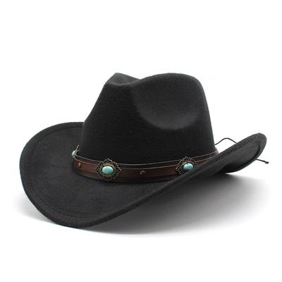 Simple Woolen Western Cowboy Top Hat Black Trend Versatile Belt Men'S Jazz Hat