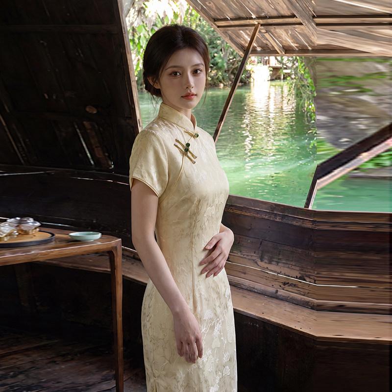 Yellow national style new Chinese Suzhou cheongsam improved young 1011 new women's high-end sense small medium and long