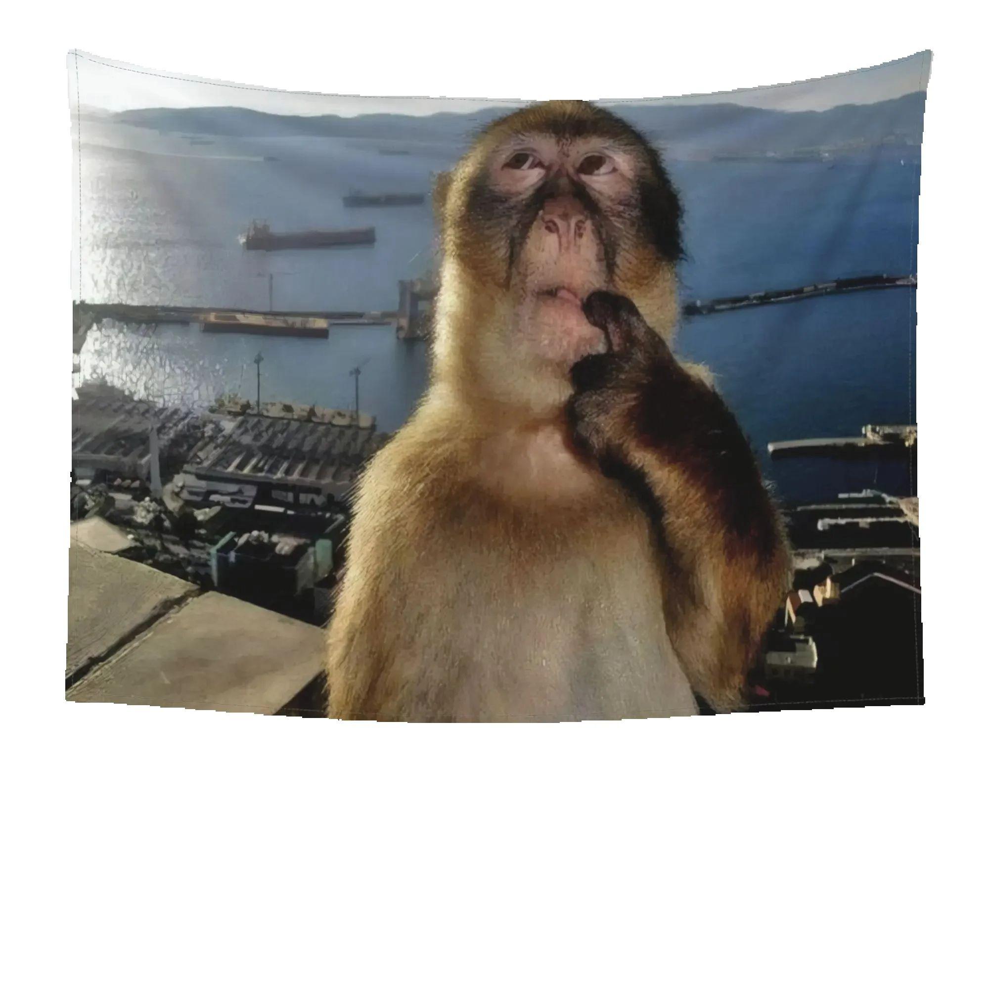 

Funny Monkey Selfie Tapestry Humorous Animal Print Wall Hanging for Dorm Bedroom Living Room Decor 74x94cm(29x37in)