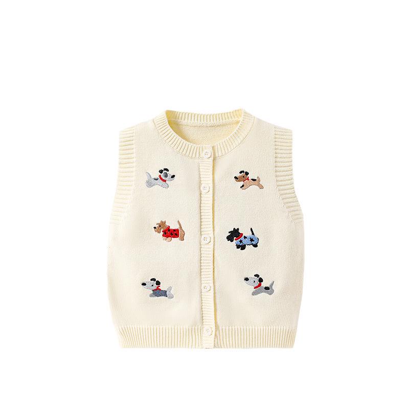 

Children s Autumn/Winter Puppy Knit Cardigan Vest - Unisex Sleeveless Solid Color Cotton Shawl Sweater 90 cm бежевый