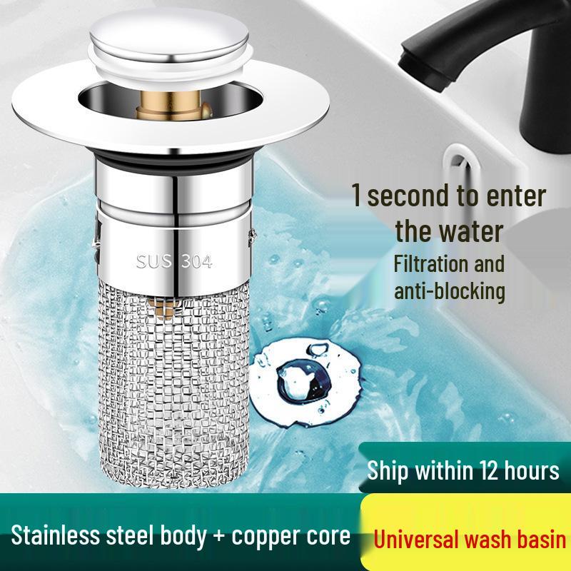 Stainless Steel Pop-up Sink Stopper & Anti-odor Drain Filter