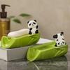 Cute Panda Soap Dish Ceramic Soap Rack No Punching Self Draining Soap Holder Counter Tray